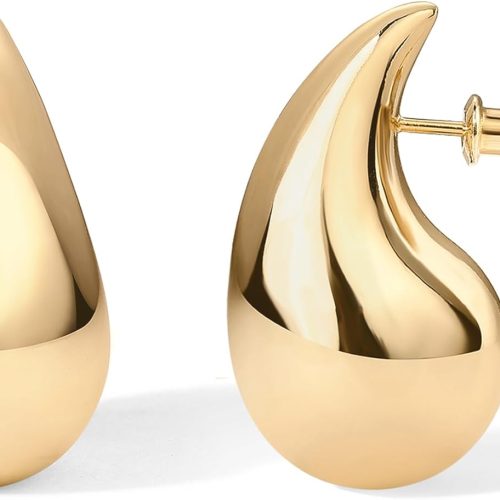 PAVOI 14K Gold Plated 925 Sterling Silver Post Teardrop Chunky Hoop Earrings – Lightweight Drop Earrings for Women – Designer Dupe