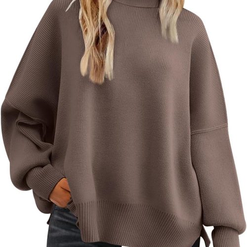 LILLUSORY Women’s Oversized Batwing Sweaters 2024 Fall Outfits Crewneck Ribbed Knit Side Slit Trendy Pullover Tops