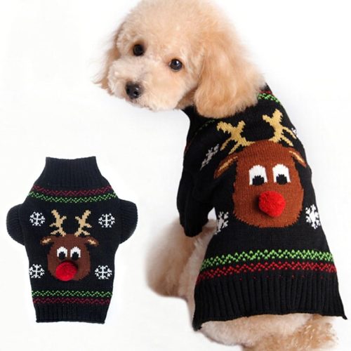 Dog Sweater for Christmas Cartoon Reindeer Pet Cat Winter Knitwear Warm Clothes