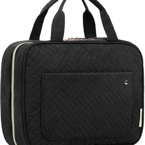 BAGSMART Toiletry Bag Travel Bag with Hanging Hook, Water-resistant Makeup Cosmetic Bag Travel Organizer for Accessories, Shampoo, Full-size Container, Toiletries (Black, Medium)