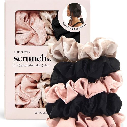 Kitsch Silk Scrunchies for Women – Satin Scrunchies for All Hair Types and Textures, No Crease Hair Ties for Girls, Perfect for Day or Night – 5 Pcs, Assorted