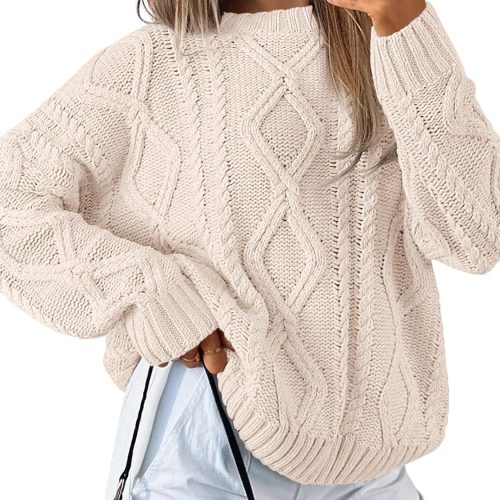 Trendy Queen Women’s Oversized Cable Knit Crewneck Sweaters