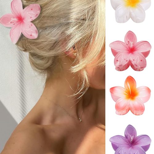 Flower Hair Claw Clips-4PCS for Thick Hair,Strong Hold Nonslip,Hawaiian,Cute Large Hair Clips,Banana Clip for Thin Hair,Hair Accessories for Women Girls Holiday Gifts (A-4pcs large colorful