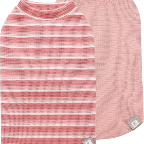 KYEESE 2Pack Waffle Dog Shirts for Small Dogs Stretchy Dog T-Shirts Lightweight Dog Tank Top Sleeveless Striped Dog Shirt Vest Breathable Cat Shirt, Medium, Pink+Striped