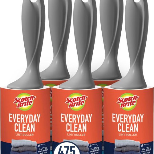 Scotch-Brite Everyday Clean Lint Roller, Lint Remover for Pet Hair, Dark Clothes, Furniture, and Dusty Surfaces, Picks Up Fur & Fluff in Your Home, Car, & Office, 5 Pack, 475 Adhesive Sheets Total