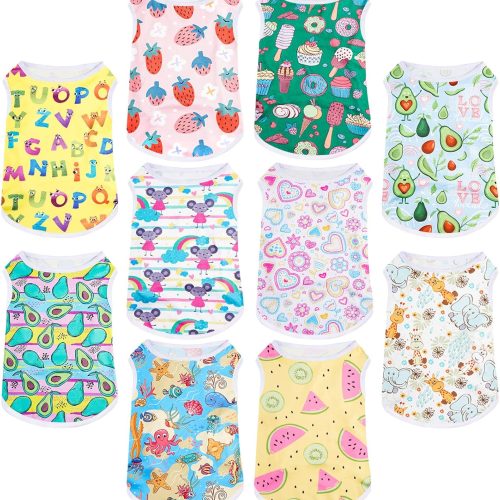 Saintrygo 10 Pcs Lovely Puppy Shirts Print Dog Clothes Breathable Pet Cartoon Dog Shirt Clothes Sweatshirt for Dog Puppy Cat(Medium)