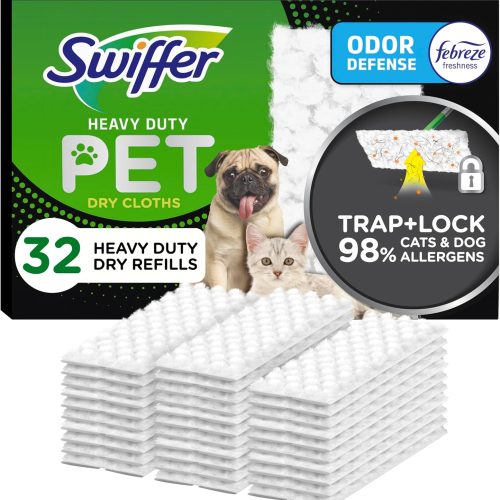 Swiffer Sweeper Pet, Heavy Duty Dry Sweeping Cloth Refills with Febreze Odor Defense, Floor Cleaning, 32 Count