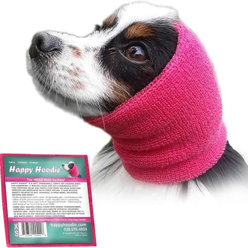 Happy Hoodie The Original Dog & Cat Calming Band, Anxiety Relief/Noise Protection-Grooming-Thunder-Fireworks (XS, Pink)