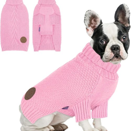 cyeollo Dog Sweater Turtleneck Knitwear Pullover Sweaters for Small Dogs Warm Pet Clothes Soft for Fall Winter,Pink, M