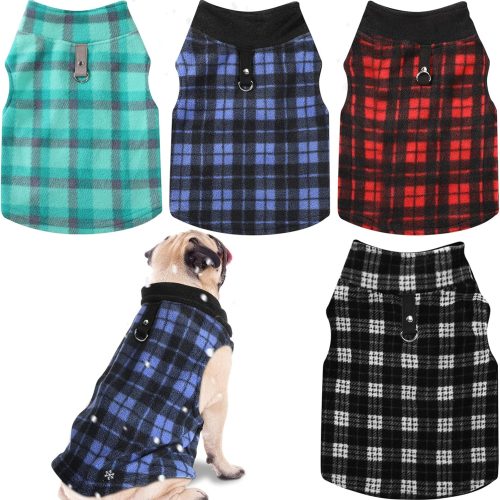 Weewooday 4 Pieces Winter Fabric Dog Sweater with Leash Ring Fleece Vest Dog Pullover Jacket Warm Pet Dog Clothes for Puppy Small Dogs Cat Chihuahua(M)